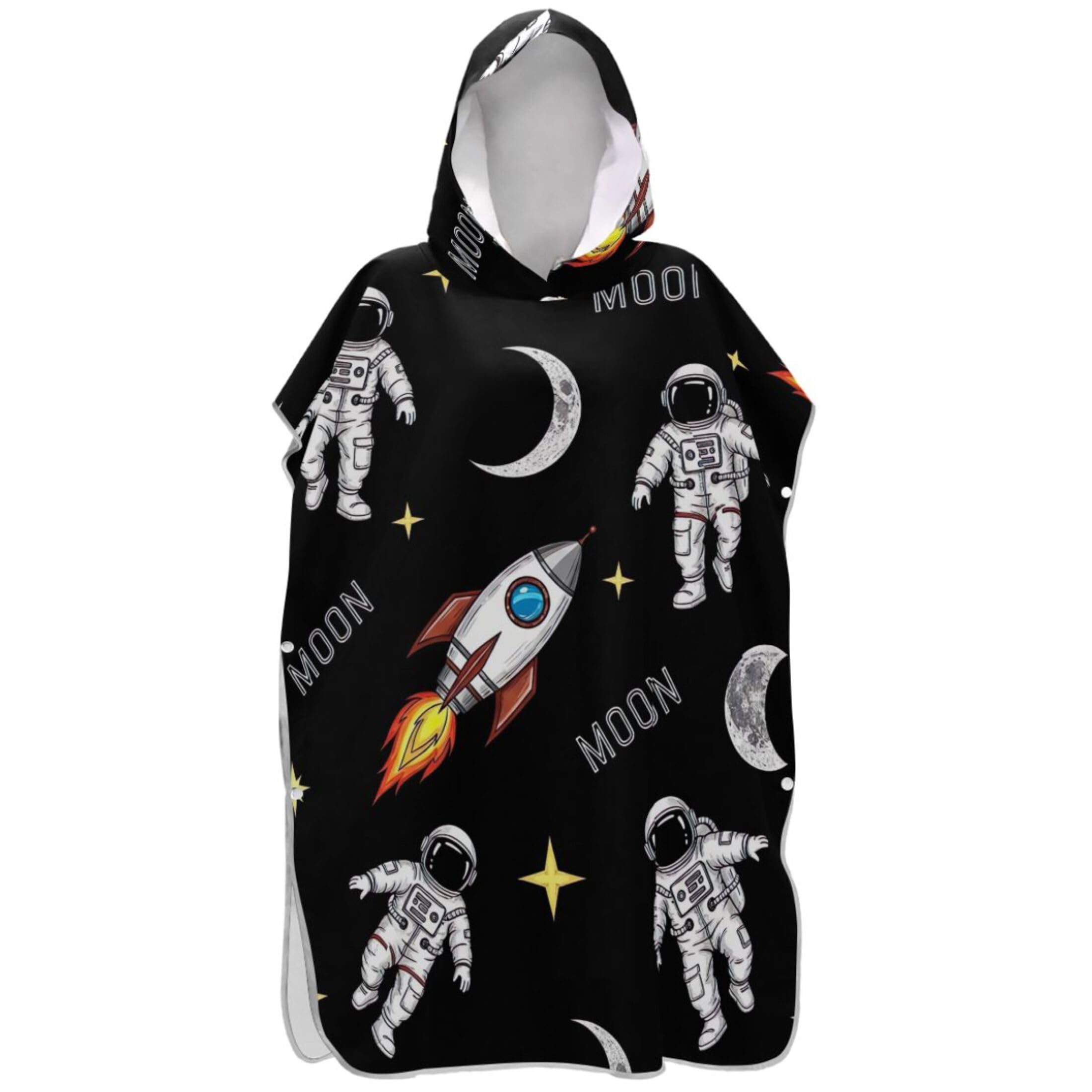 Joitme Reusable Surf Poncho Changing Robe for Adults Hooded Swimming Towel Astronauts Black Men Women Poncho with Hood One Size