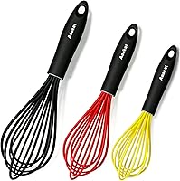 Vista 13 de Anaeat Juego de 4 batidores de cocina de silicona, perfectos para utensilios de cocina antiadherentes, batidora de leche y huevos para batir
