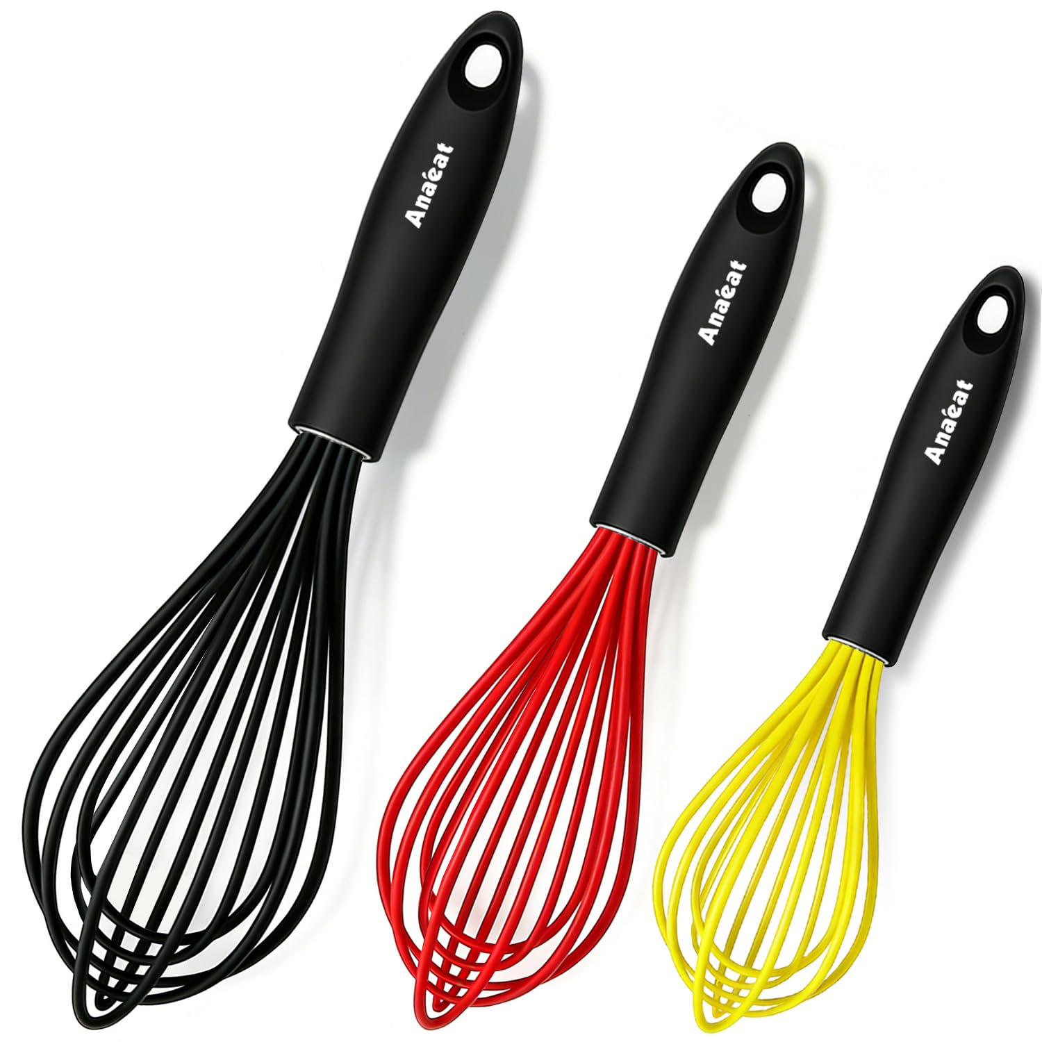 Anaeat Batidor de globo de silicona, perfecto para utensilios de cocina antiadherentes, batidora de leche y huevos, batidor de cocina resistente al calor para batir, cocinar, hornear, batir, espumar y