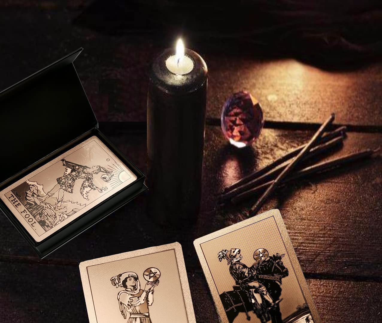Jeu de cartes de tarot avec guide (français non garanti), cartes de tarot en PVC imperméable, outil de divination pour débutants et lecteurs experts (or rose)