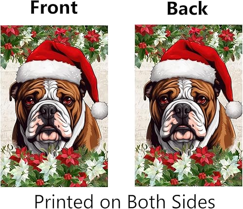 Miniatura 2 de Bandera de jardín de perro de Navidad con sombrero de Papá Noel, bandera de 12 x 18 pulgadas, doble cara para exteriores, Navidad, decoración de