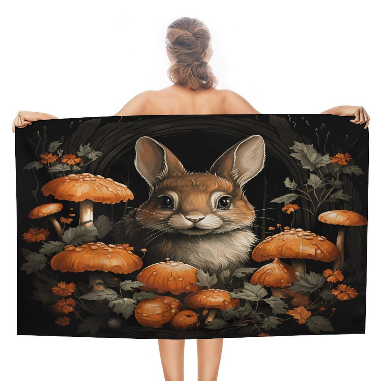 VstaDank Rabbit with Mushrooms Bath Towel Stylish Double-Faced Pile Travel Towel Soft Absorbent Beach Towel for Pool Swim Sports Camping Adults Gift 51X31 Inch