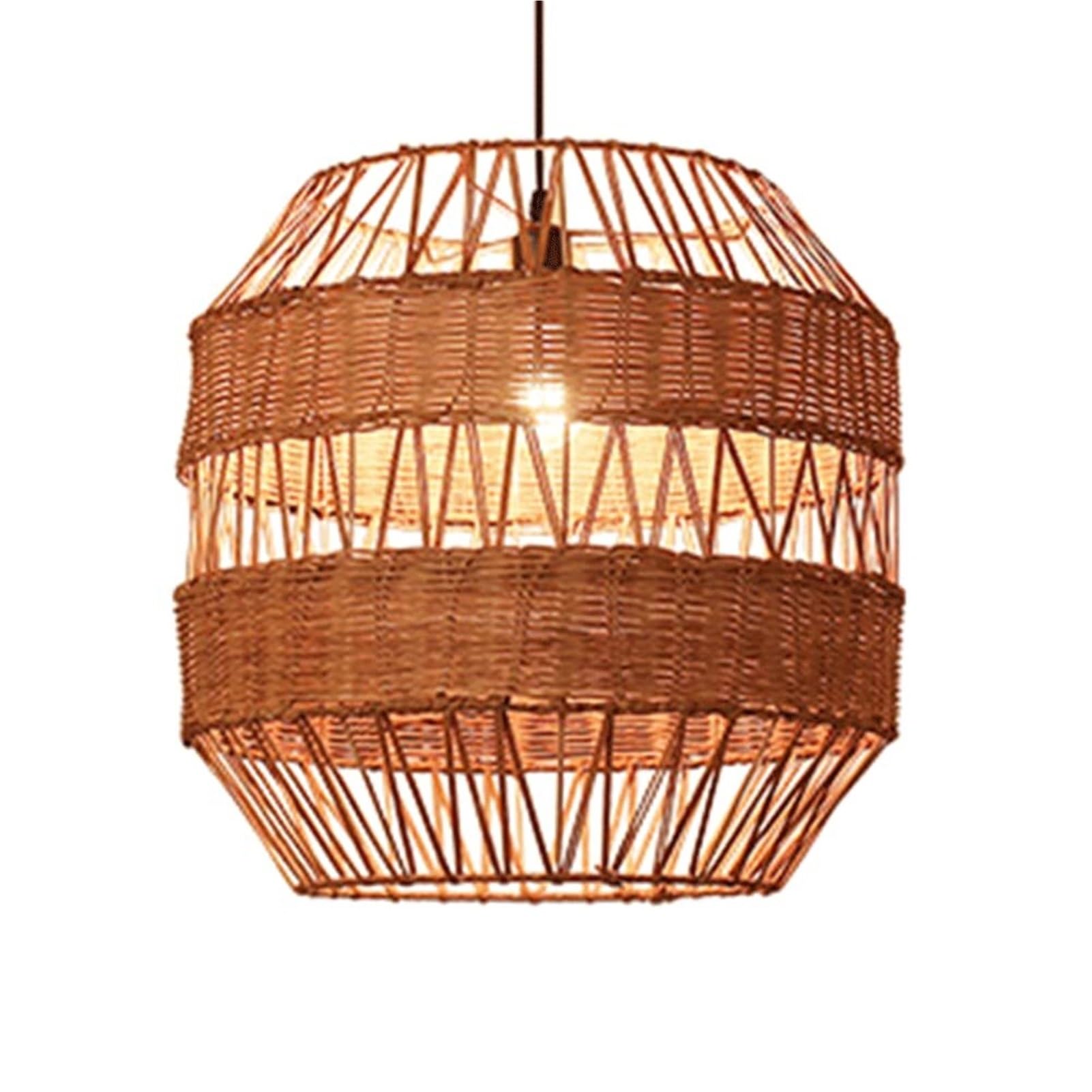 KBUUKYYXouy Dome Rattan Basket Handmade Weave Cylinder Droplight Adjustable Country Hanging Lamp Brown Coastal Side Glow for Corridor Teahouse Warehouse Fast Food