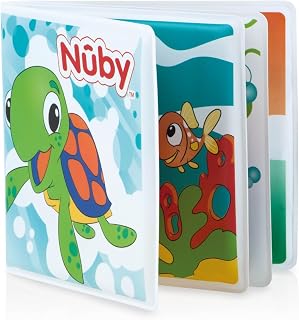 Nuby Waterproof Bath Book with Surprise Squeaker - Educational Fun for Babies 0M+, Colors & Animals Bath Toy
