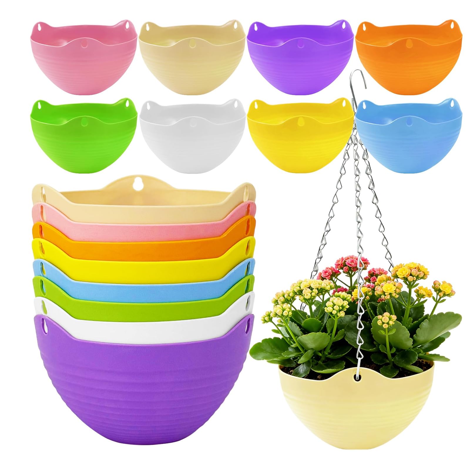 Kalttoy Space Saving Flower Basket with Integrated Tanks & Adjustable Hanging Chain for Small Areas Metal Chain Hanging Flower Container Decorative Vertical Garden Container
