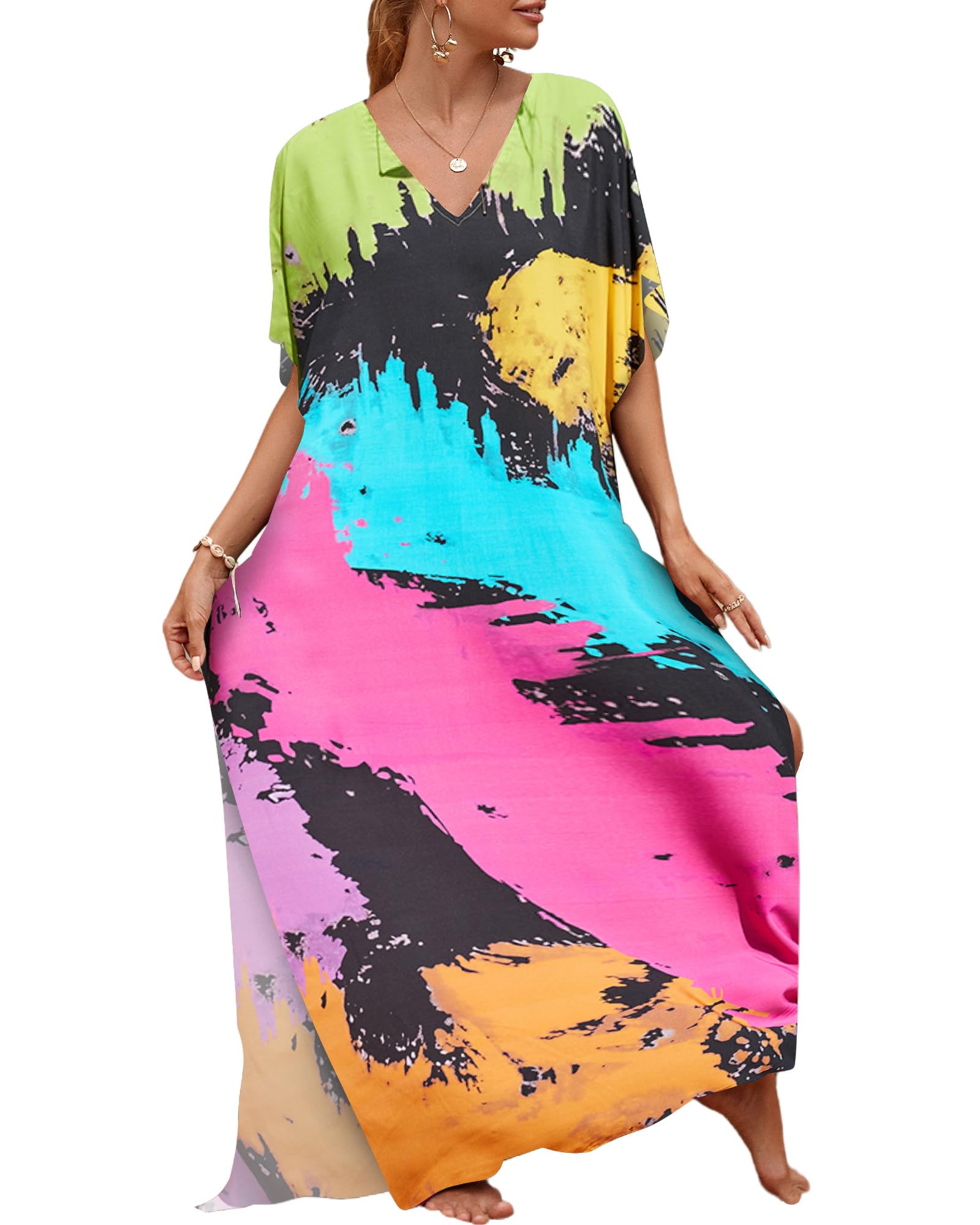 Bsubseach Lose Kaftan Kleider für Frauen Kurzarm Badeanzug Cover Up Casual Urlaub Outfits