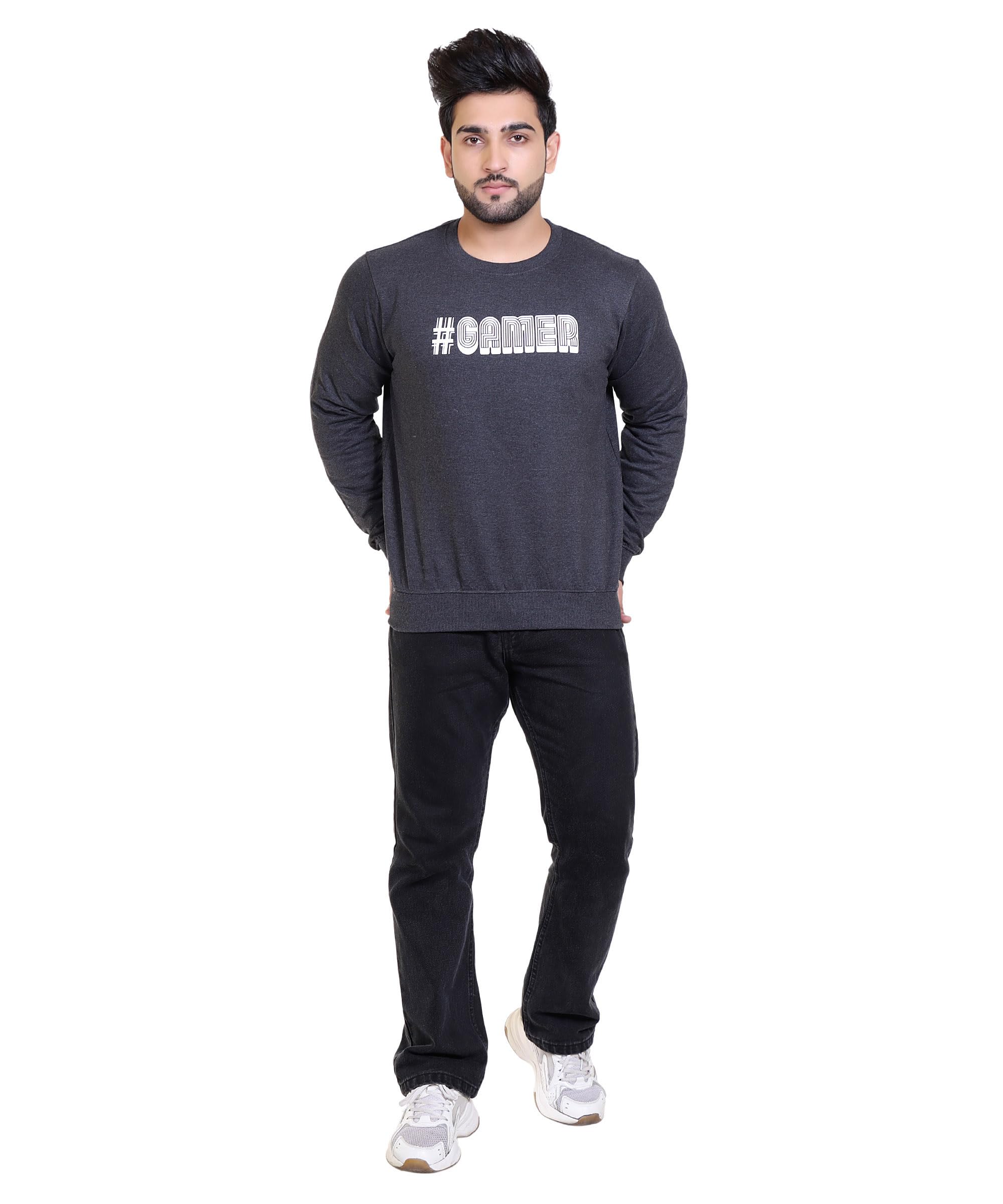 starfox Men's Charcoal Mixture Round Neck Fleece Sweatshirt with Graphic Print Raguler Fir (Charcoal Mixture Colour)-picture-19