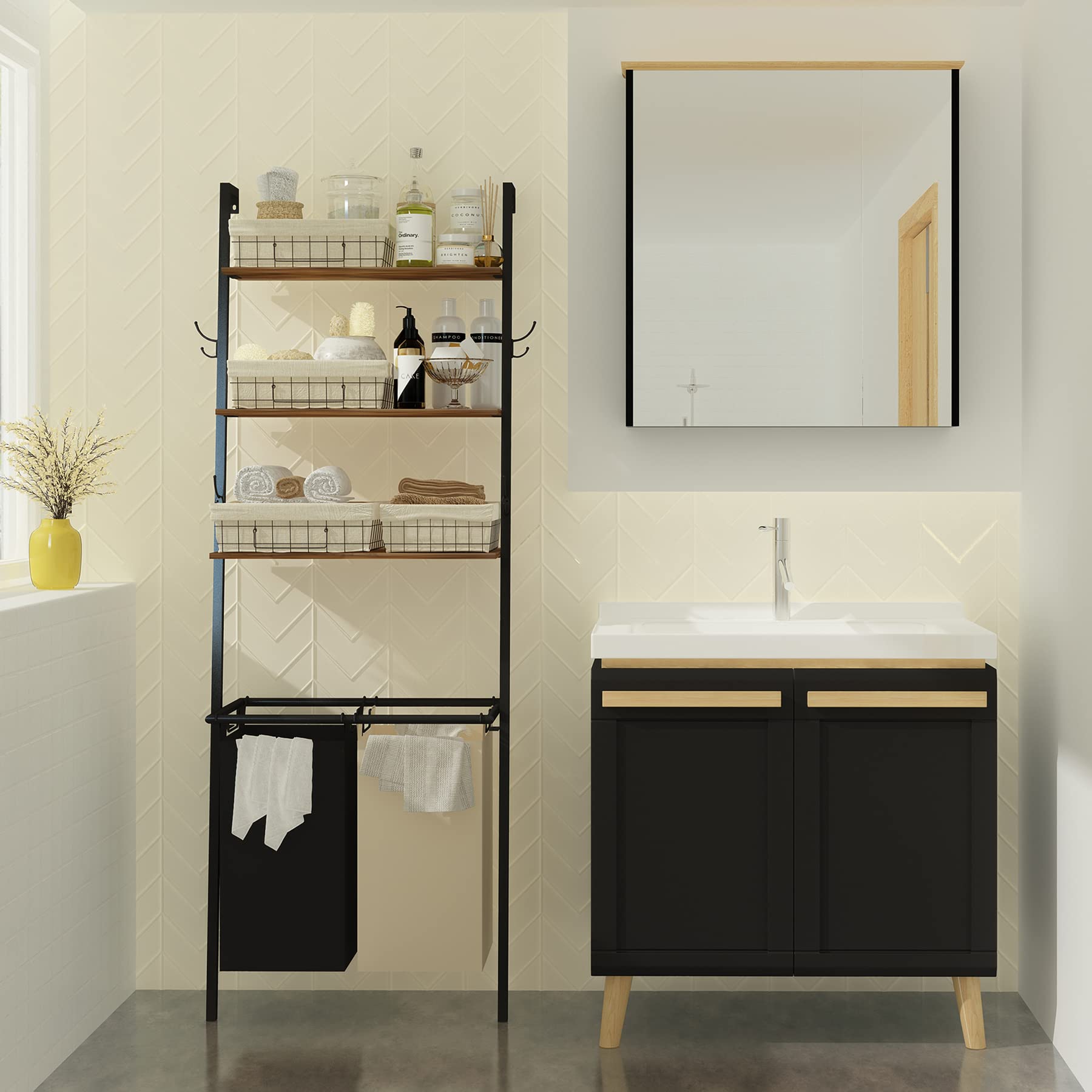 etop Laundry Hamper with Shelf, Laundry Sorter 2 Sections, 3Tier