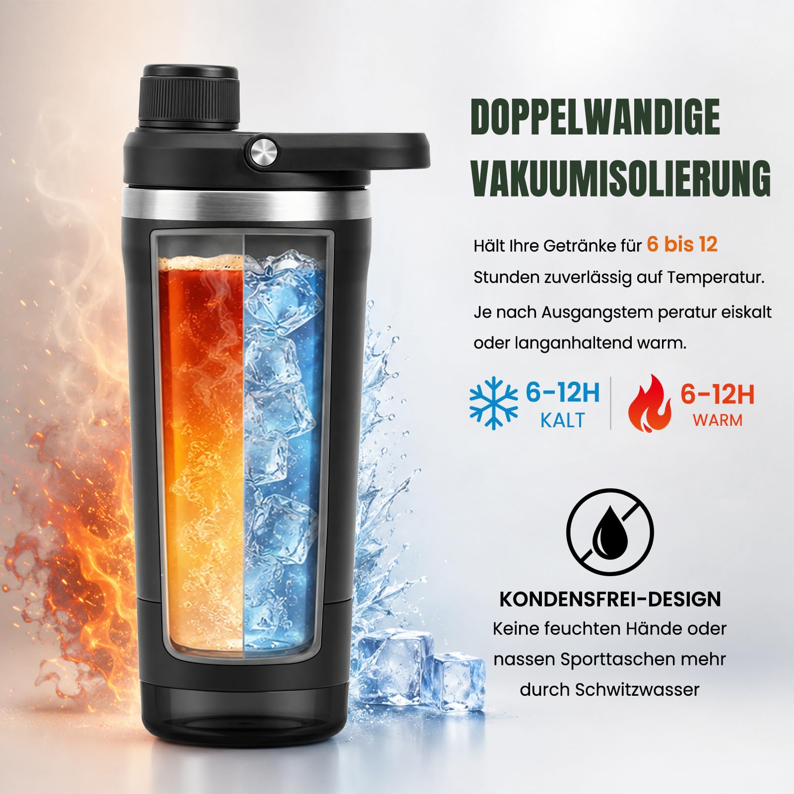 Shaker Proteinas Acero Inoxidable 700ml, Mezclador de Proteinas con Compartimento Polvo, Filtro Desmontable, Aislamiento Doble Pared, Antigoteo, BPA Free, Perfecto para Tiempo Libre y Fitness