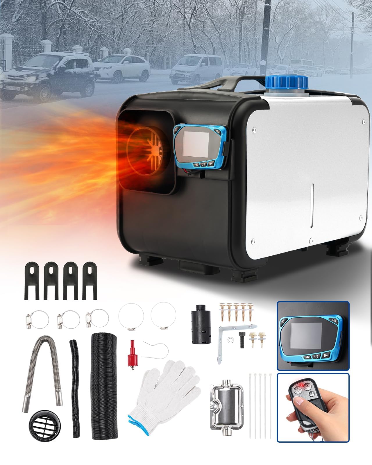Chauffage à air Diesel 8 KW, Chauffage de stationnement Tout-en-Un, adapté aux Voitures, Camping-Cars, camions, caravanes, Camping-Cars - Blanc