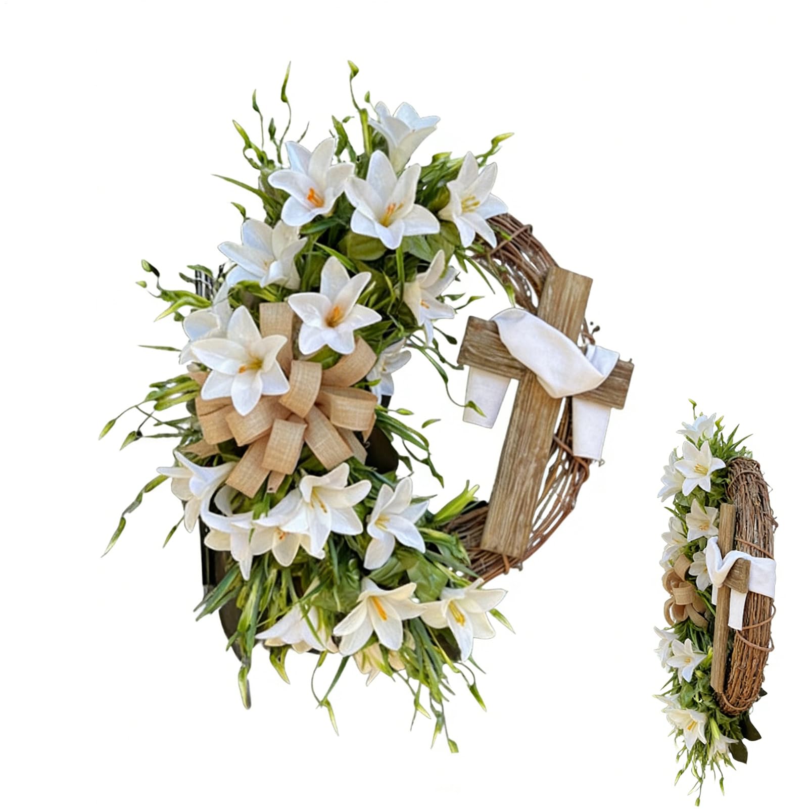 Couronne de Pâques guirlande de lys décoration de porte festive 40cm