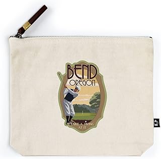 Lantern Press Bend, Oregon, Golfer, Take a Swing at It, Contour (100% Cotton Canvas Travel Accessory Go Bag)