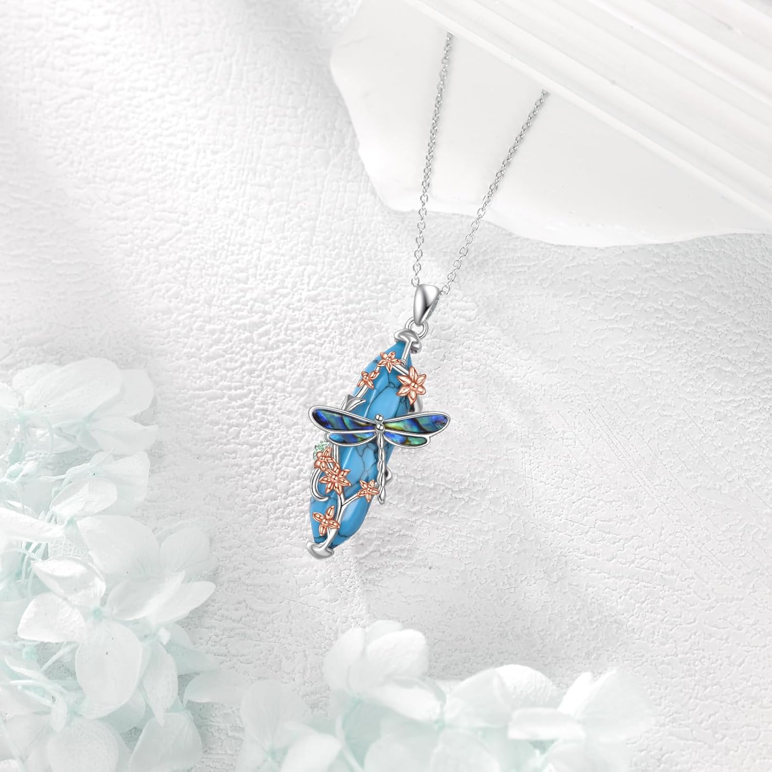 MONGAS Dragonfly Necklace Sterling Silver Created Turquoise Dragonfly Pendant Necklaces Turquoise Jewelry Gifts for Women - Image 5