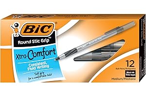 BIC Round Stic Grip Xtra Comfort Ballpoint Pen, Medium 1.2mm Black