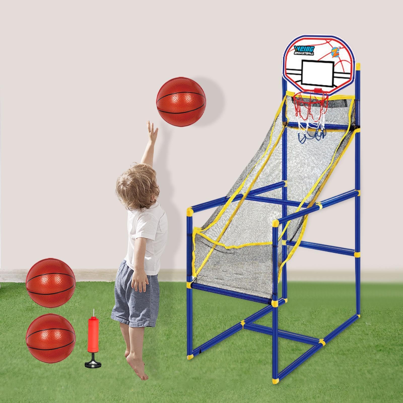 Juego de Baloncesto Arcade de 3 Piezas: Aro de Baloncesto para Niños, Juegos Deportivos, Pelotas Inflables, Soporte Ajustable, Fácil de Usar, con 3 Baloncesto