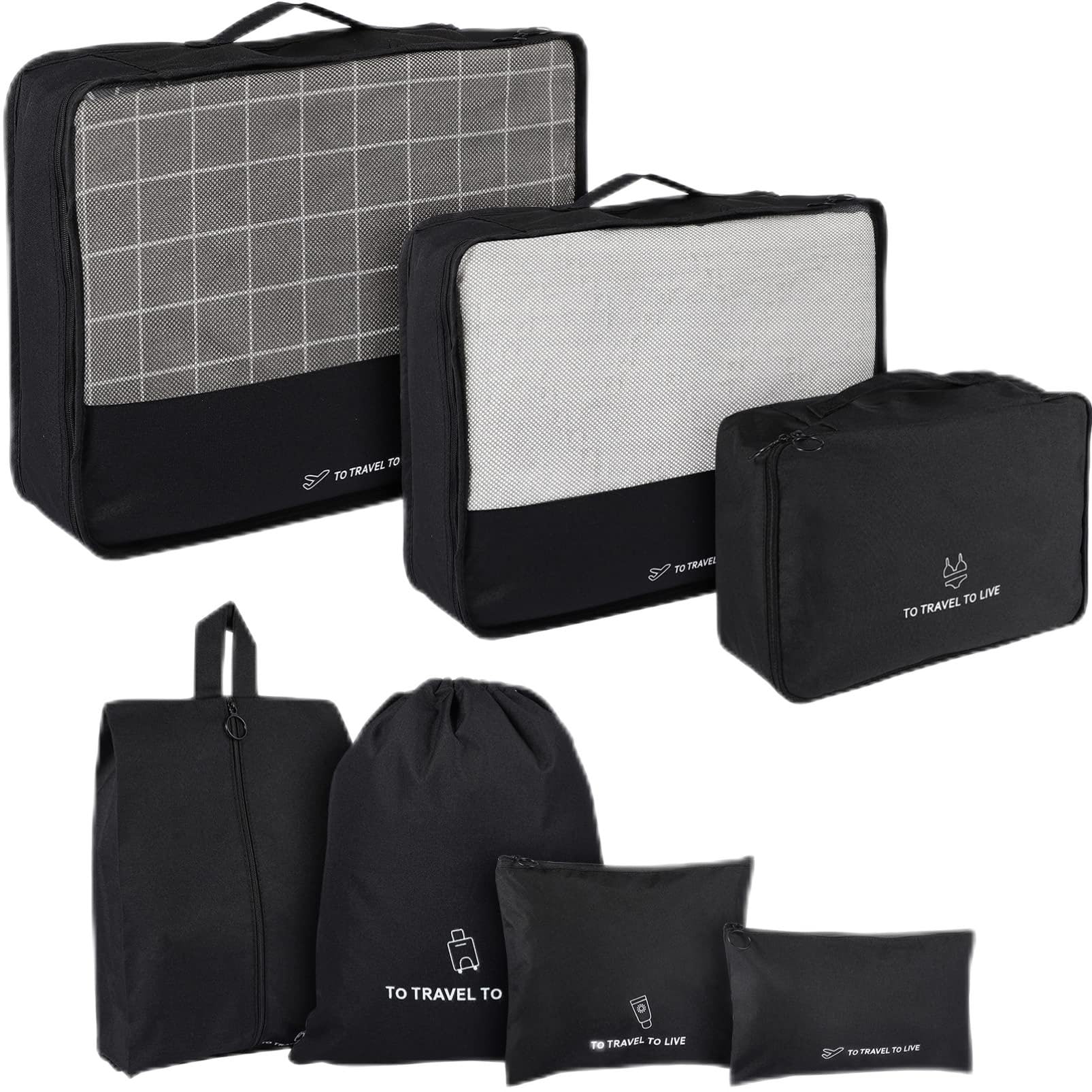 Holibanna 7pezzi Organizer Da Viaggio Cubi Pieghevoli Impermeabili Per Abbigliamento e Accessori Da Valigia Sacchetti Salvaspazio Nero Per Vacanze e Viaggi Affari