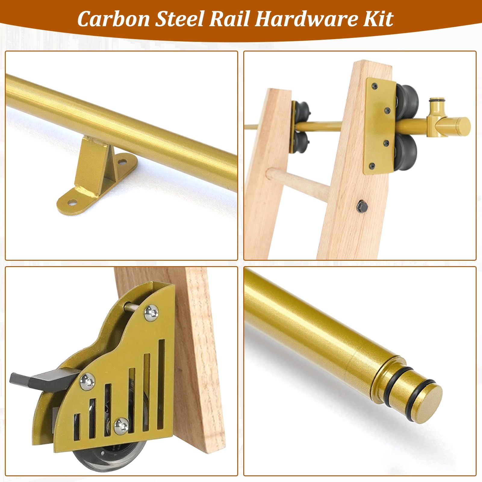Kit de herrajes para escalera rodante de acero al carbono, riel deslizante y riel colgante de escalera móvil, kit de riel para puerta de granero con rodillos de piso