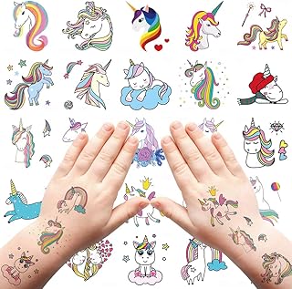 タトゥーシール こども 小さい ユニコーン花柄 かわいい 子供のボディシール、25枚入一時的キッズ仮装小道具小物 褒美シール フェイス メイク コスプレパーティー 誕生日 文化祭 学园祭用 タトゥーステッカー 顔用 腕 長持ち TATTOO 簡単に貼る