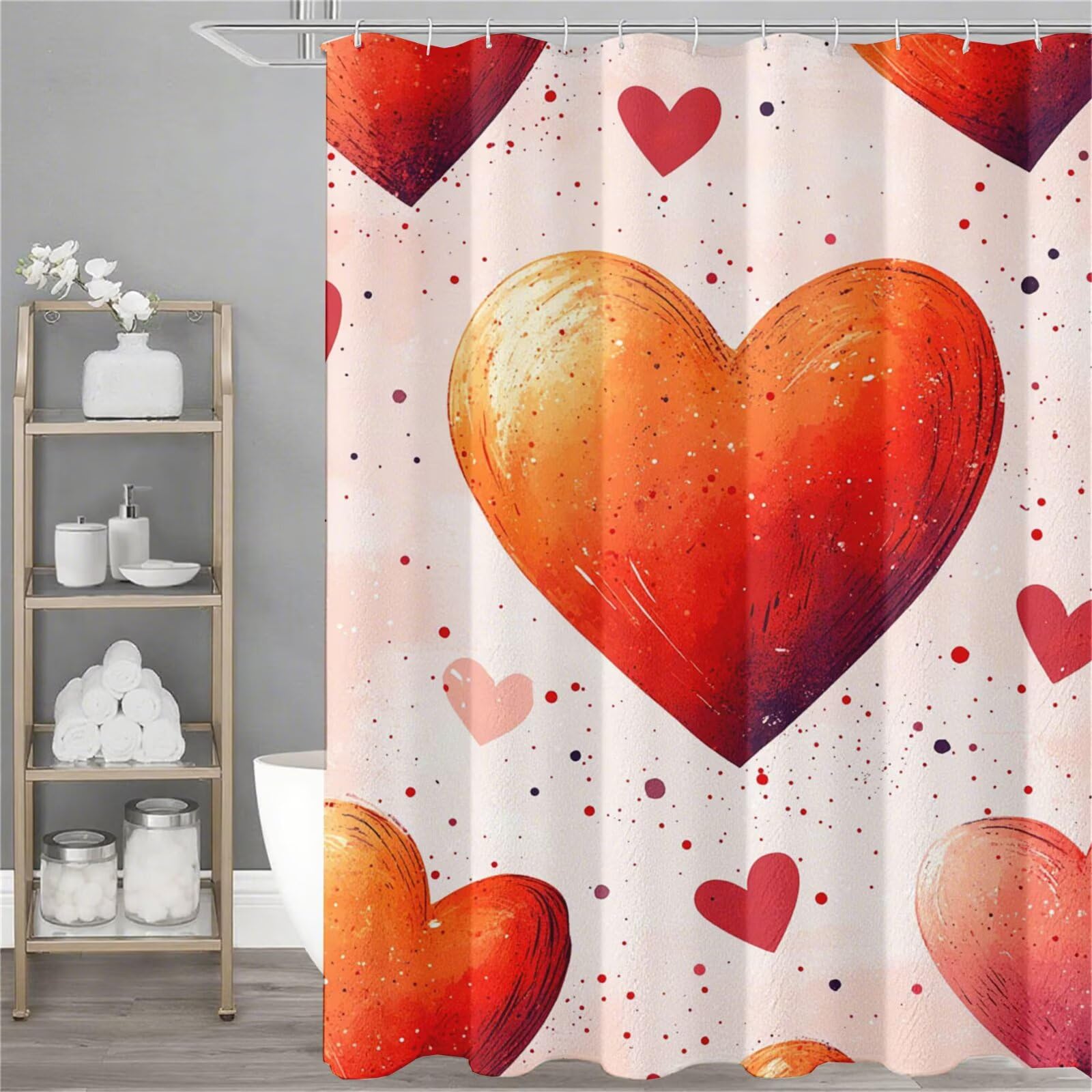 Rideau douche 150x180 imperméable en tissu polyester rouge avec ourlet lesté