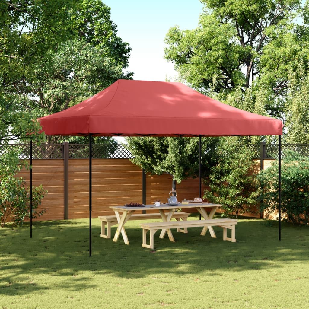 Namiot imprezowy składany Pop-Up burgundowy 410 x 279 x 315 cm, pawilon ogrodowy ze stalowym stelażem, wodoszczelna tkanina Oxford, idealny na imprezę w ogrodzie, festiwal, wesele, kemping i