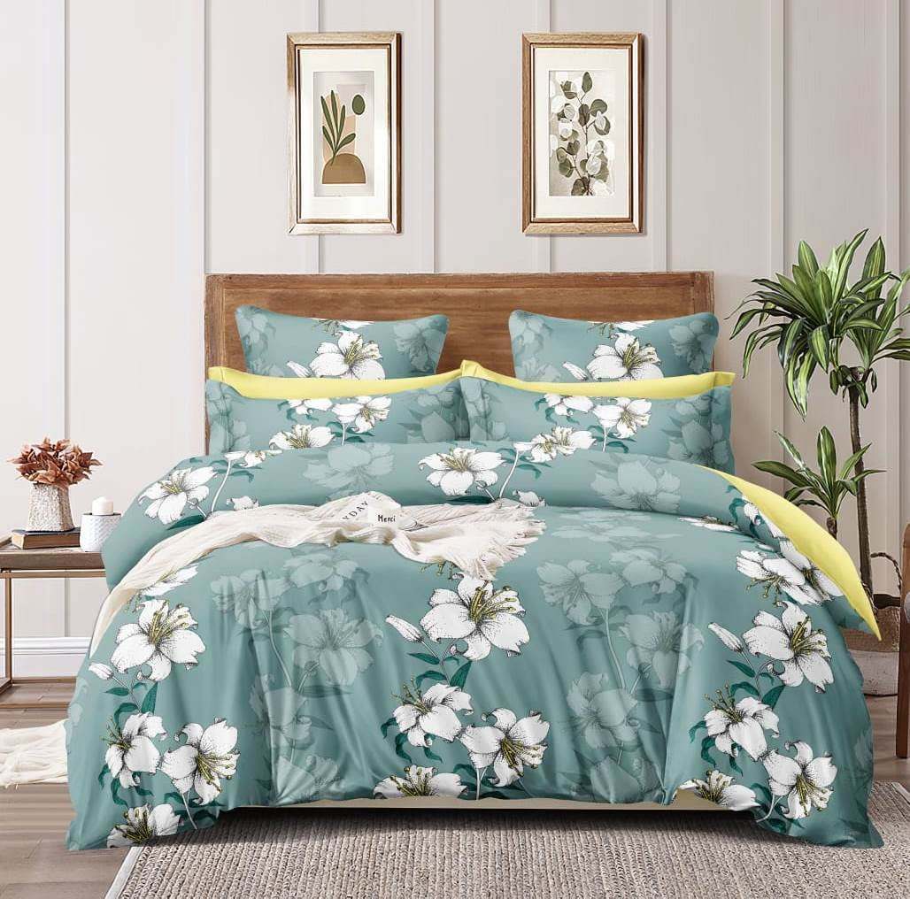 Ab Home Decor Microfiber 350TC Glace Cotton AC Blanket/Quilt/Comforter King Size Double Bed with 1 Flat bedsheet-90x100 inch and Two Pillow Covers II 4 pc Comforter Set-Green