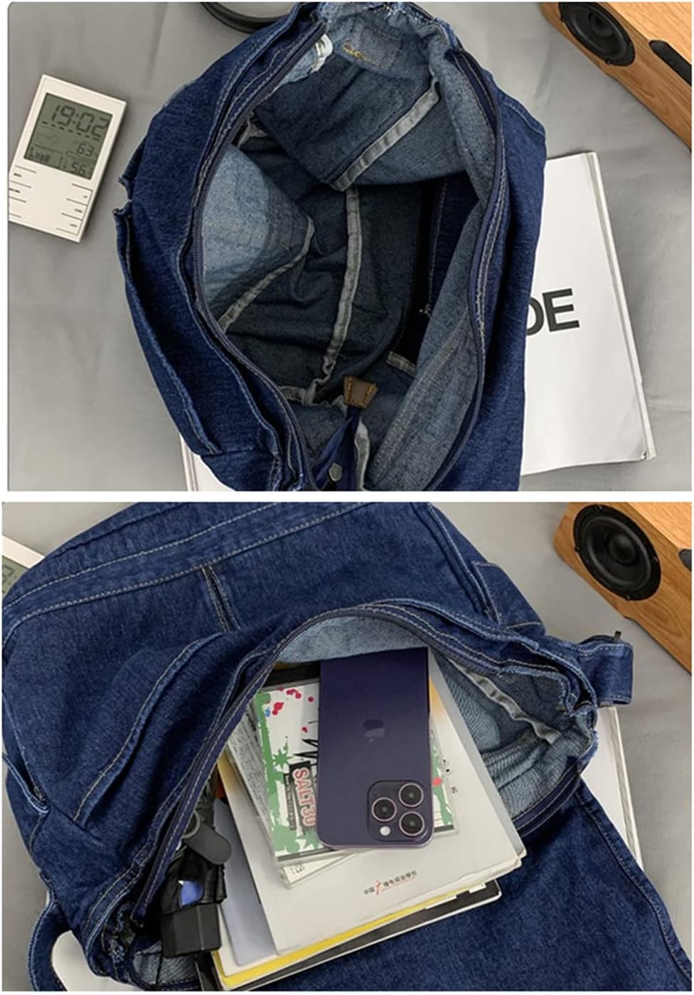 Denim Messenger Bag Travel Bags Overnight Shoulder Bag for Women Large Size Multi Pocket Hobo Crossbody Bag