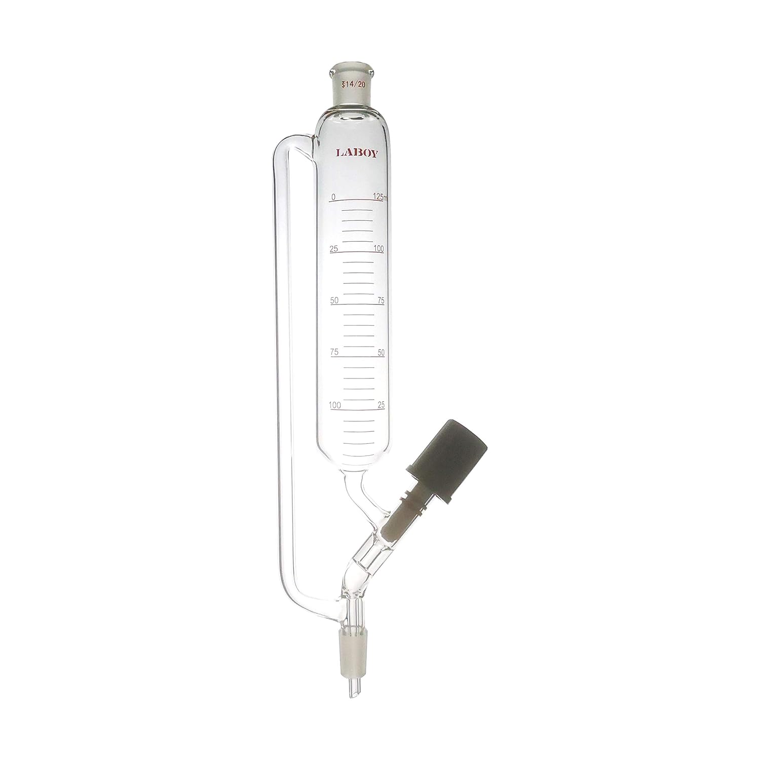 Laboy Glass 125mL Addition Graduated Pressure Equalizing Dropping Funnel/Lines with 14/20 Joints & High Vacuum Valve Chemistry Lab Glassware