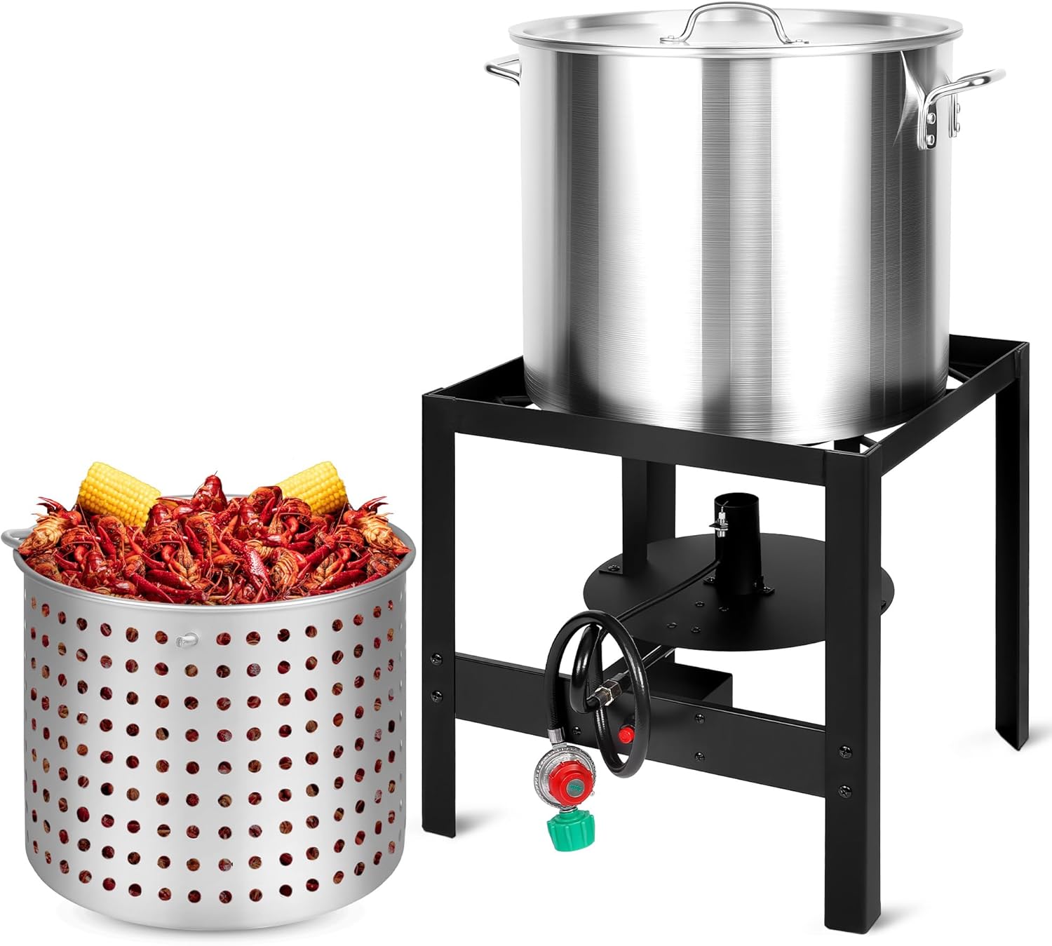 Seafood Boil Kit for Crawfish Boil Party, Featuring a Propane Burner, Propane Regulator, and a 60QT Pot with Basket, Built for Heavy-Duty Outdoor Use