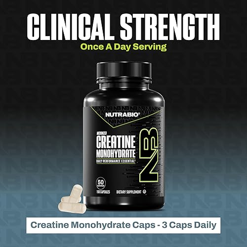 Miniatura 7 de NutraBio Cápsulas de Monohidrato de Creatina Micronizada Pura, Píldoras de Creatina, Apoya la Energía Muscular para Volumen, la Recuperación y la