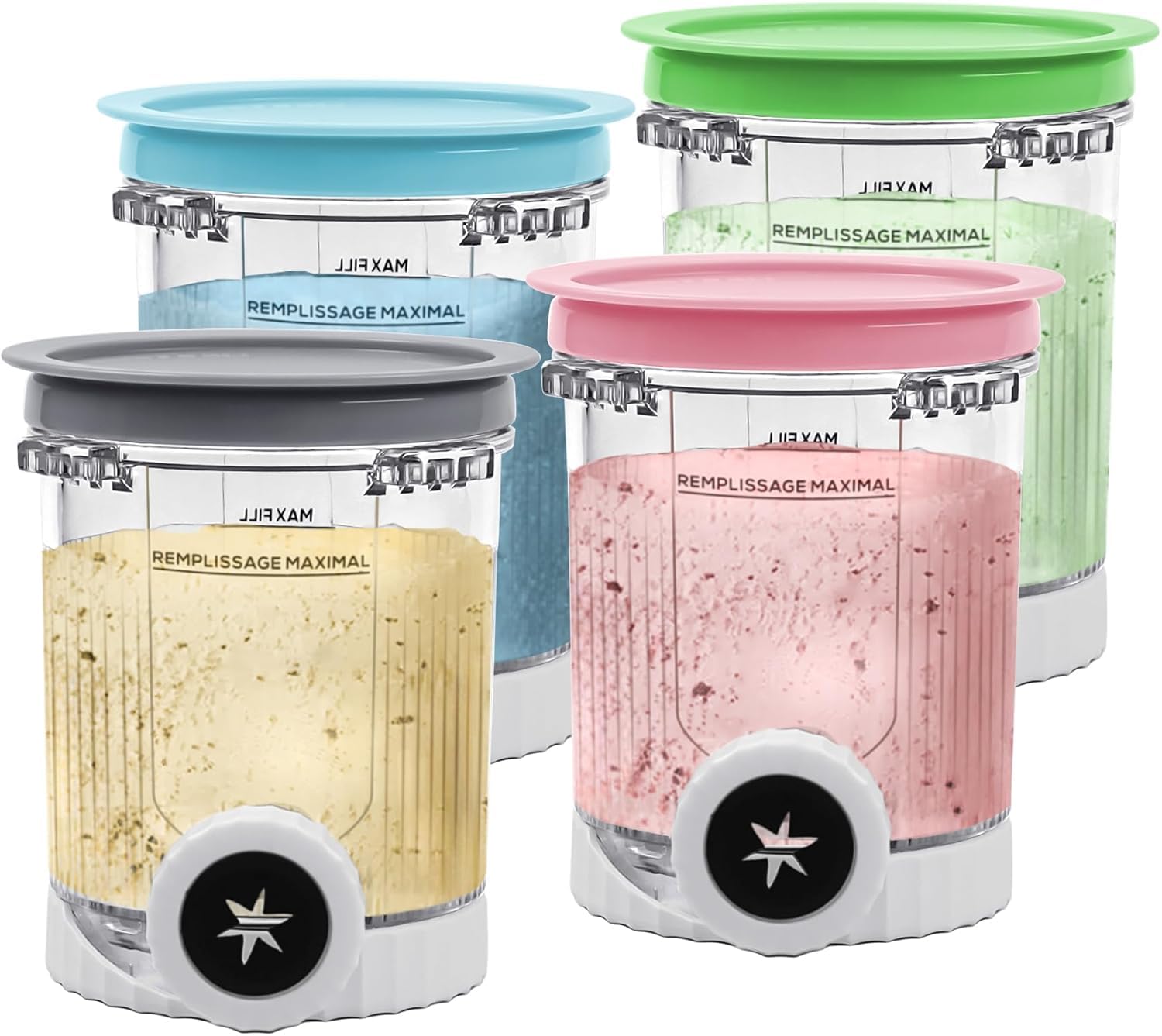4 Pièces Pot Ninja Creamy Swirl,Couvercles Étanches,Compatible Ninja Creami Pot NC701EU NC700,Pot Ninja Creamy Deluxe,Sans BPA,Lavable Lave-vaisselle,Ninja Swirl by Creamy Set