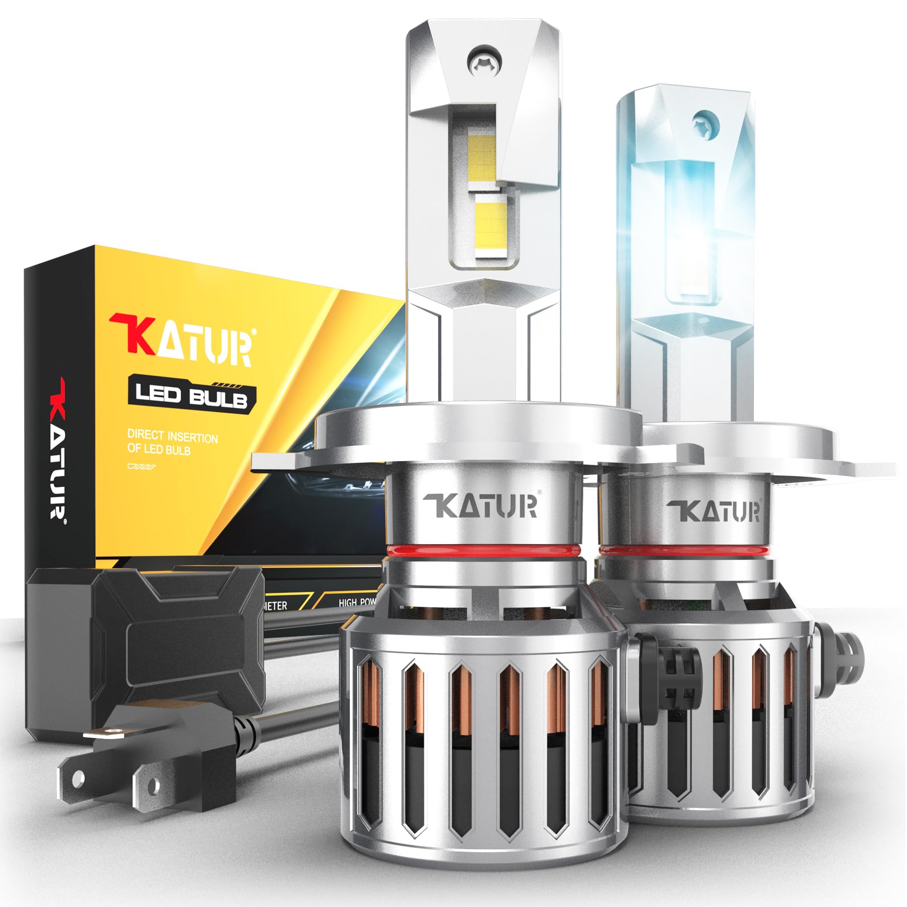 KATUR Ampoule H4 Led Voiture, 200W 40000LM 6000K Blanc 900% de luminosité Super Bright Angle de faisceau ajustable à 360 degrés 12V 24V Ampoule Led H4 Voiture Anti Erreur Kit de conversion, 2 pièces