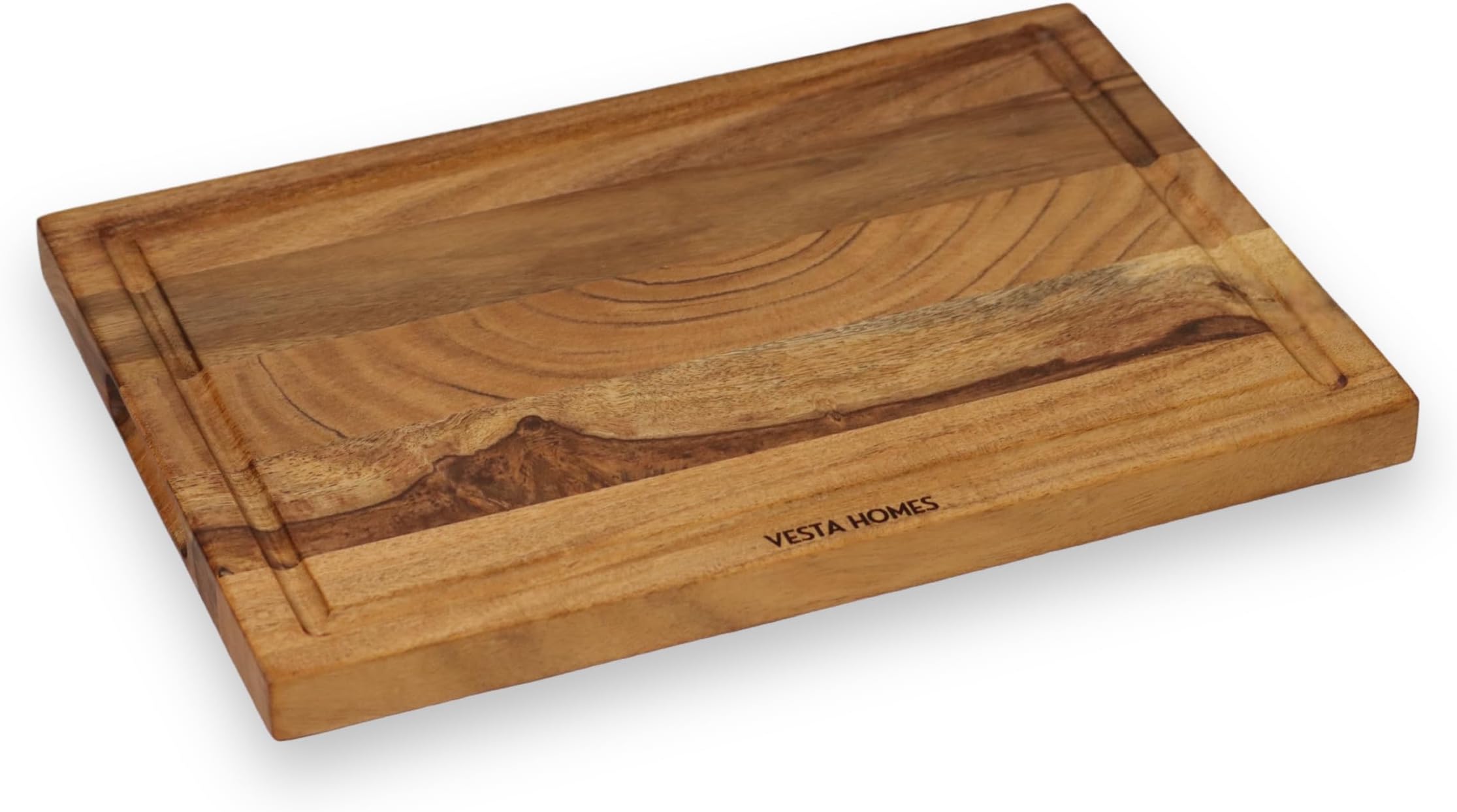 Wooden Chopping Board/Cutting Board/Serving Board, Block for Vegetables, Fruits & Cheese | Juice Grooves | Natural Sheesham Wood | 38 x 25.5 x 2.5 cm | Handcrafted in India