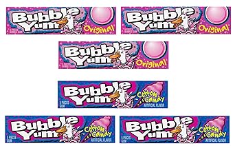 Bubble Yum Variety Pack of 6-3 Packs of Each Flavor - Original and Cotton Candy - Classic Gum People Have Enjoyed For Generations - Great for Sharing