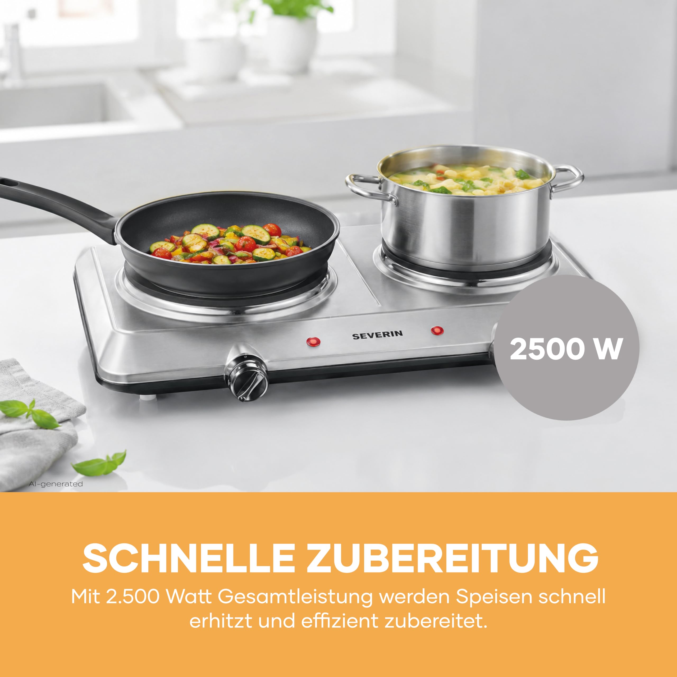 SEVERIN Doppel Kochplatte Edelstahl 2500 W DK 1014