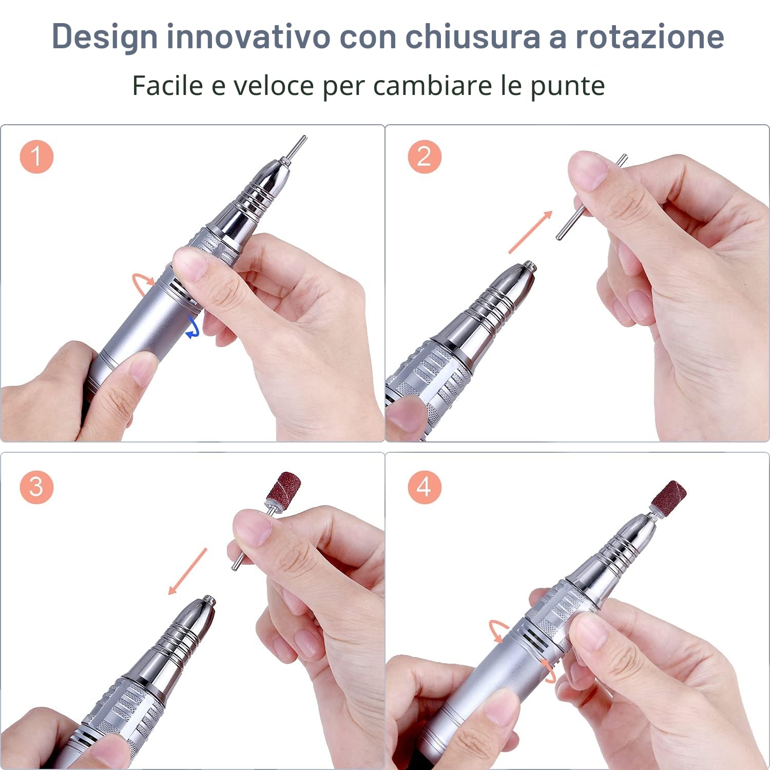 JCMASTER Fresa per unghie 35000 U al minuto con 10 punte Unghie gel e acriliche set professionale elettrico per la cura dei piedi unghie finte regolazione continua del touch