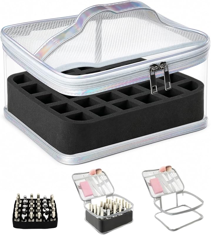 Estojo organizador transparente YINGJEE para esmaltes, com 30 compartimentos e bolsa de viagem, Prata
