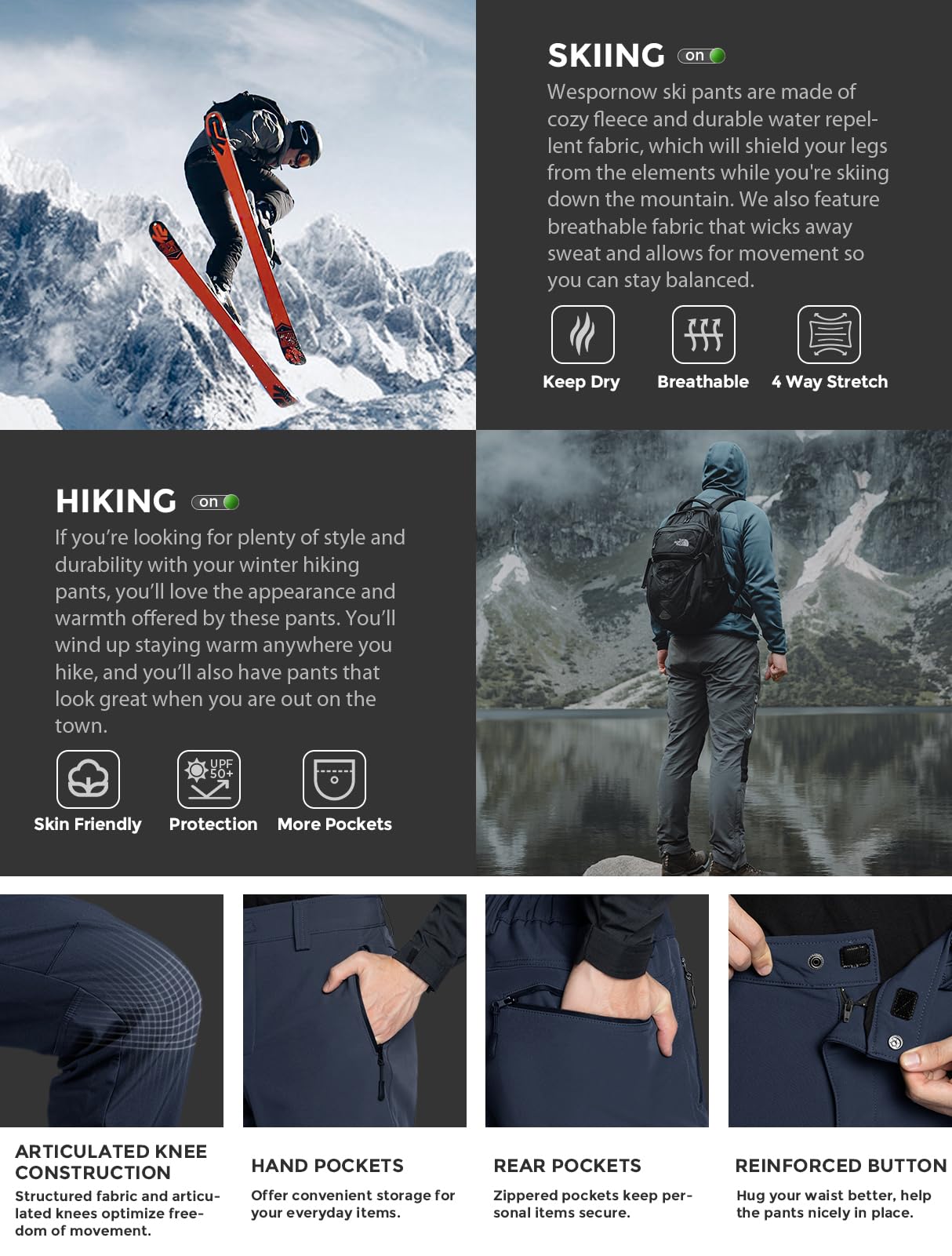 Wespornow Pantalones para Senderismo Hombres