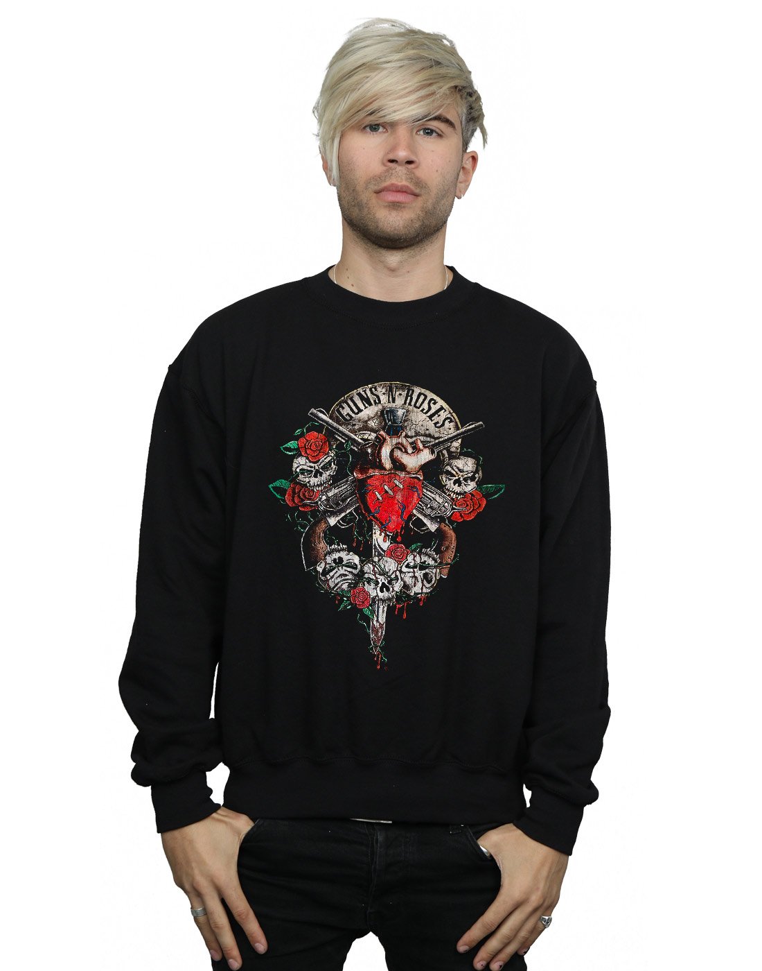 Absolute Cult Guns N Roses Men's Bleeding Heart Sweatshirt Black Large
