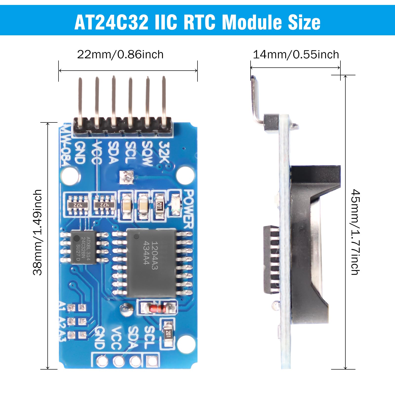 Modulo orologio ad alta precisione AT24C32 RUIZHI 2 Pezzi Real Time Clock RTC AT24C32 IIC Module Precision Clock Module con Batteria compatibile con Arduino