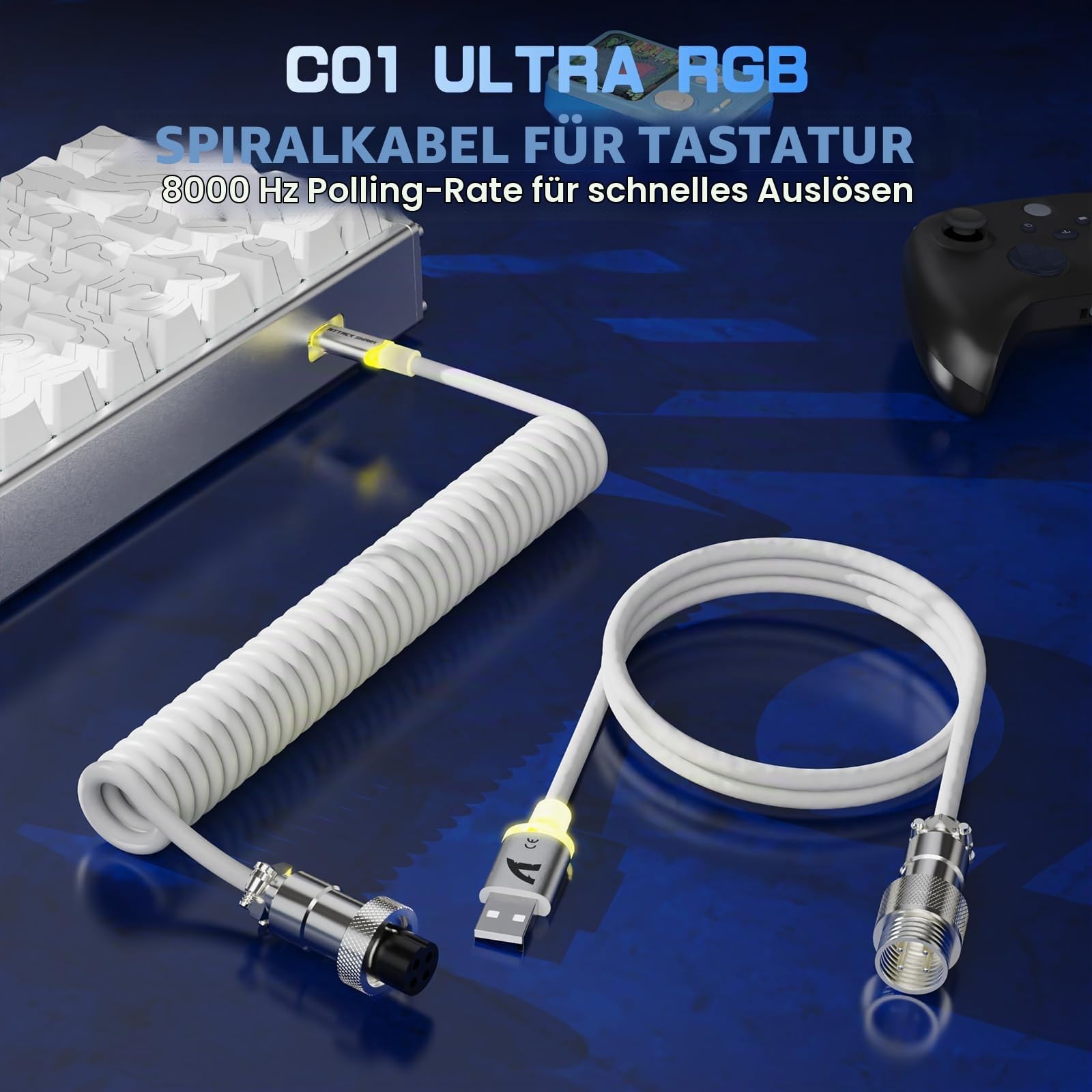 ATTACK SHARK X68MAX HE Vollaluminium-CNC-8KHz-Rapid-Trigger-Tastatur | Magnetschalter, Snap Tap, 0,005mm RT-Genauigkeit, Kabelgebundene RGB-Gaming-Tastatur, C01Ultral-Kabel, PC/Mac, Weiß Konturen