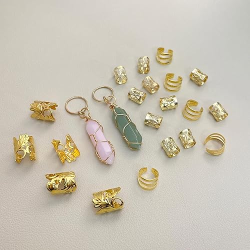 Miniatura 6 de FRDTLUTHW 22 accesorios para el cabello para mujeres y niñas, joyería de cabello con colgante de cristal para trenzas, puños dorados para rastas