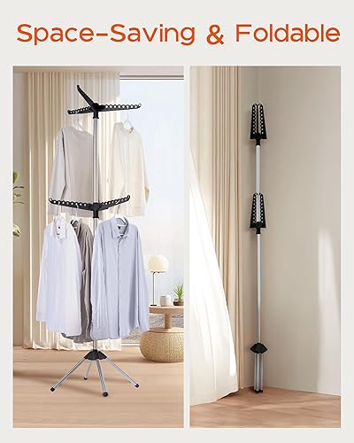 Miniatura 3 de Tendedero plegable para ropa de 74.8 pulgadas, 2 niveles, con riel giratorio para 54 piezas de ropa, ahorro de espacio, interior, acero inoxidable,