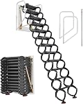 VEVOR Attic Ladder Wall-Mounted, 660LBS/299.4KG Capacity, Fits 9.5 to 10 ft Ceiling Height, 12-Step Steel Folding Stairs with Handrails, Pull Down Attic Ladders for Attics, Garages, Roofs, Basements