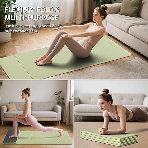 Miniatura 6 de Tapete de yoga de 70 x 24 pulgadas - 12 pulgada de grosor, tapete de ejercicio plegable compacto antideslizante de elastómero termoplástico para