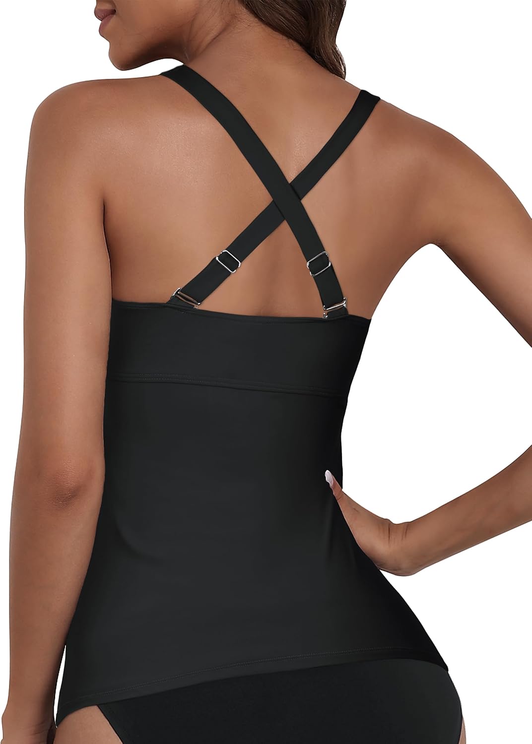 Hilor Women's Underwire Tankini Top Tummy Control Bathing Suits Sexy V Neck Crossover Swim Top Only - Image 4