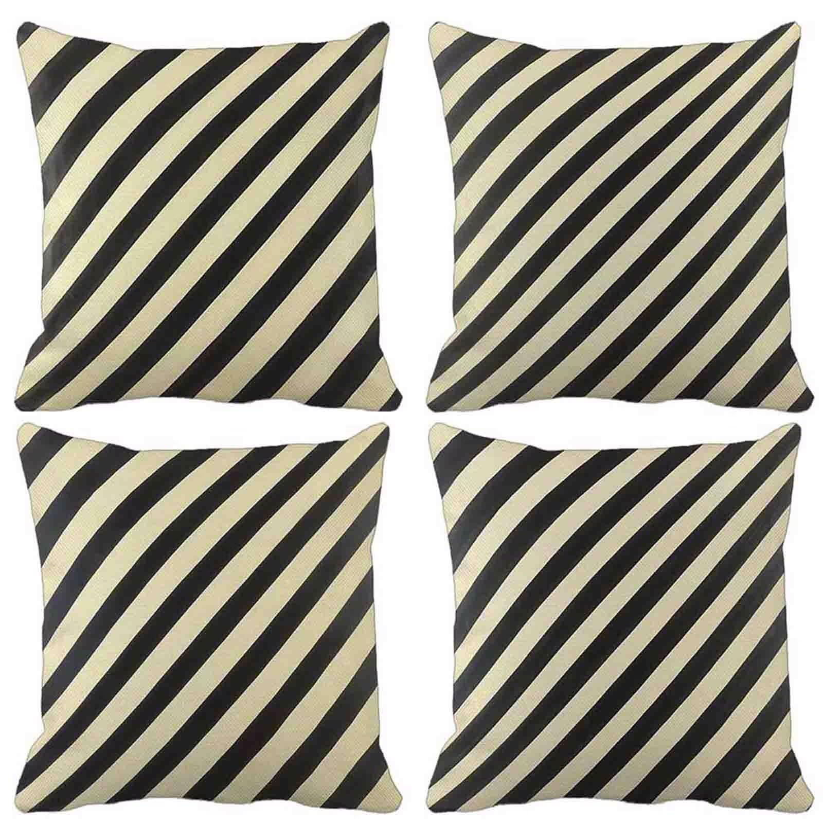 Bande Housse de Coussin 65x65 Lot de 4, Housse Coussin Noir et Blanc Taies d'Oreillers Double Face Impression Doux et Moelleux Taie Oreiller avec Fermeture Éclair Invisible pour Salon Chambre -lsy5433