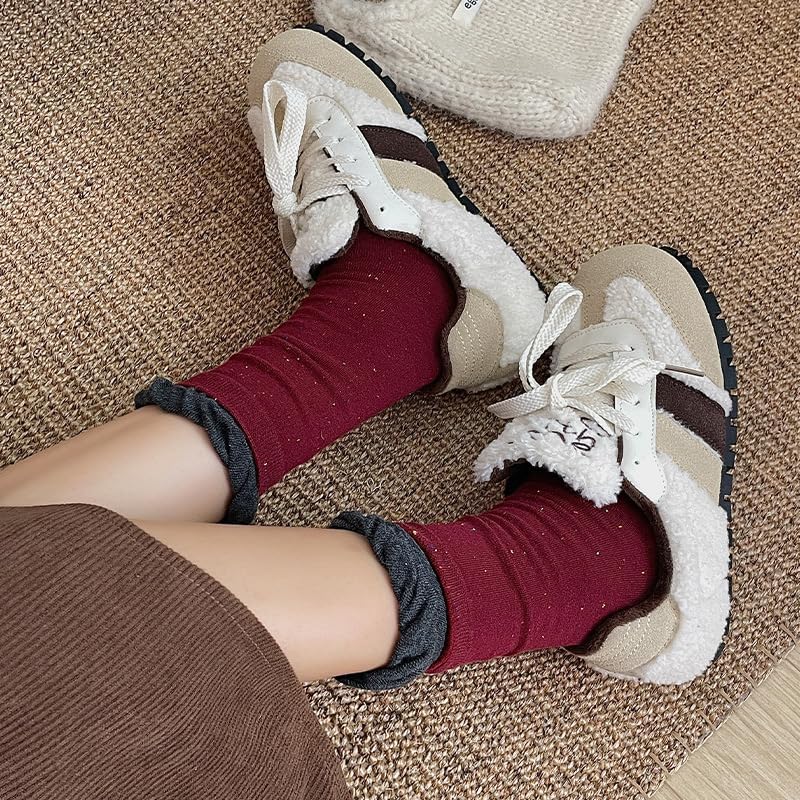 4 Pairs Women Cew Socks, Modern Red Knit Boots Sock for Girls Daily Use