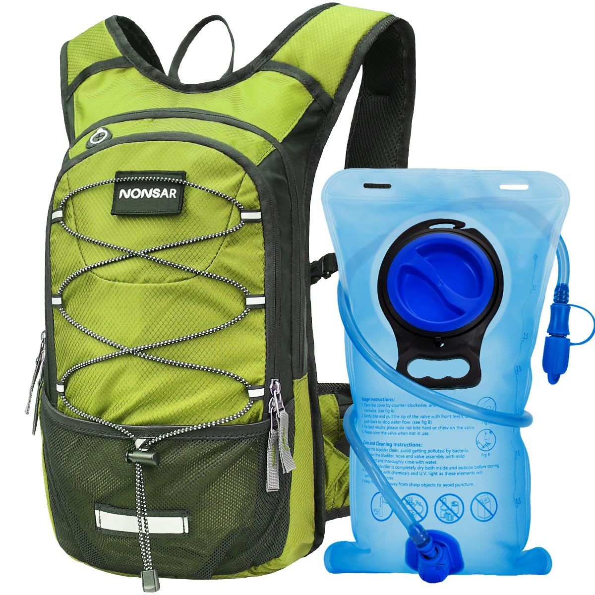 NONSAR Trinkrucksack, Wanderrucksack mit 3L Wasserblase, leichte Isolierung, Trinkrucksack, Wasserrucksack für Wandern, Radfahren, Laufen, Festival, Camping für Männer Frauen