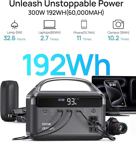 Miniatura 2 de DaranEner Estación de energía portátil, 300 W (sobretensión 600 W) 192 Wh(60,000 mAh) banco de energía con salida de CA de 110 V, batería LiFePO4