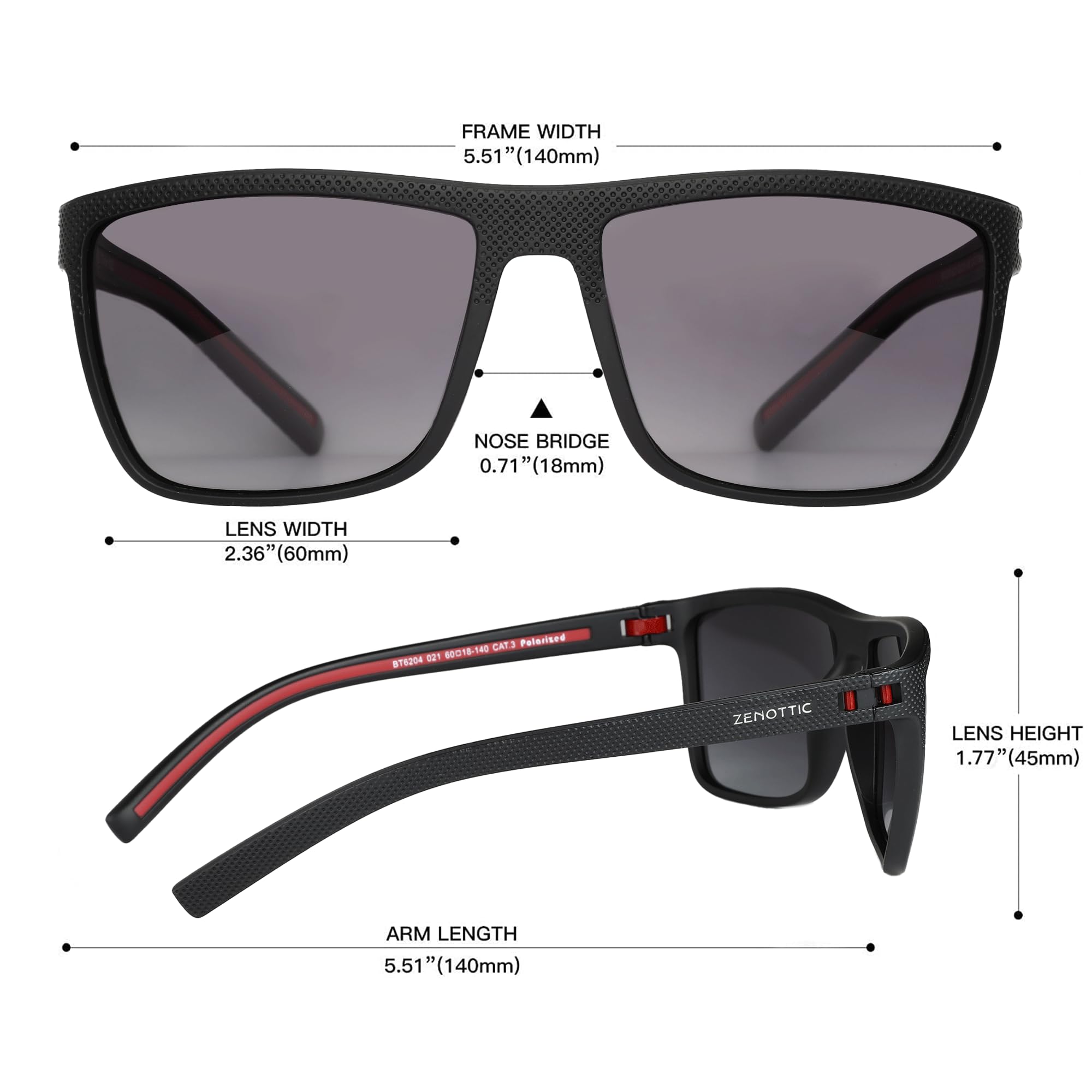 ZENOTTIC Occhiali da sole polarizzati uomo leggero TR90 montatura UV400 protezione occhiali da sole quadrati